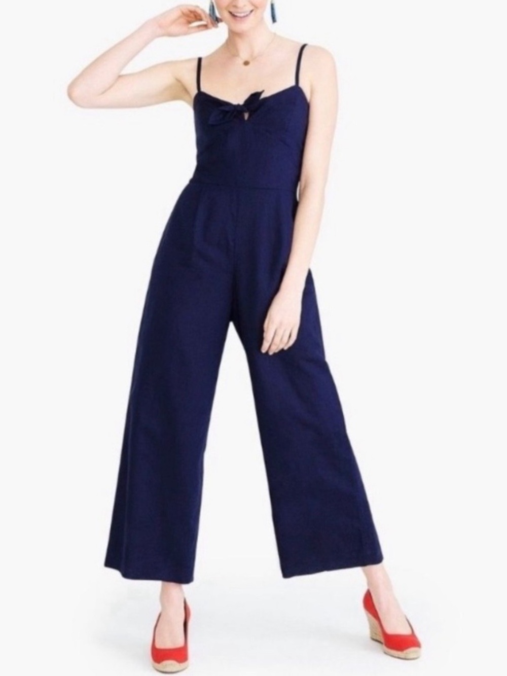 J. Crew Navy Blue Jumpsuit Front Tie Wide Leg